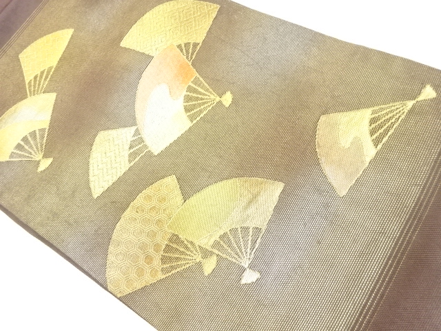 紗 扇に古典柄模様織出し名古屋帯